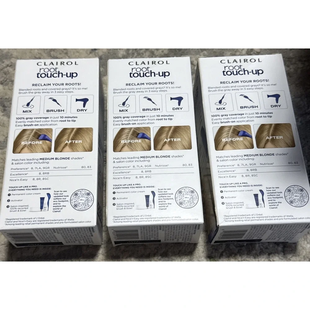 (3) Clairol 8 Matches Medium Blonde Shades Permanent Root Touch Up Kit